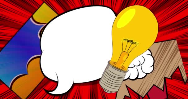 Мультяшна Лампочка Порожньою Мовною Бульбашкою Відео Ідей Коміксів Ретро Комікси — стокове відео