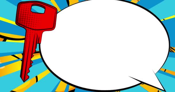 Cartoon Key Prázdnou Hlasovou Bublinou Komiks Bezpečnostní Video Retro Komiks — Stock video