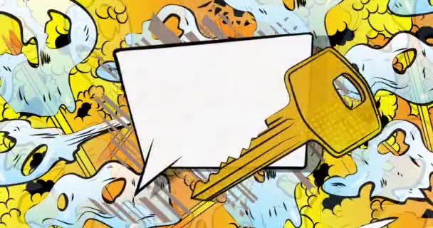 Chave Dos Desenhos Animados Com Bolha Fala Branco Quadrinhos Vídeo — Vídeo de Stock