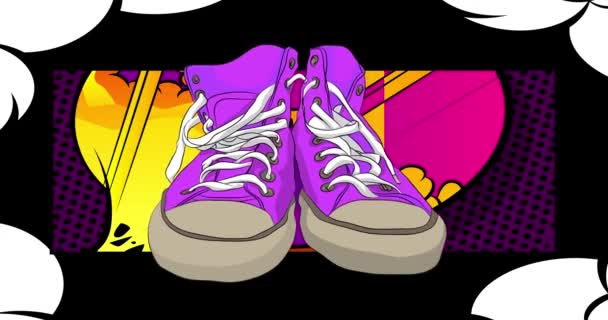 Cartoon Trainers Shoe Komiks Vintage Sneakers Video Retro Komiks Pop — Stock video