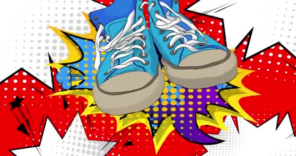 Cartoon Trainers Shoe Komiks Vintage Sneakers Wideo Retro Komiksy Pop — Wideo stockowe