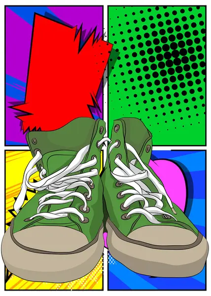 Cartoon Shoe Komiks Sportovní Oblečení Retro Vektorové Komiksy Pop Art — Stockový vektor