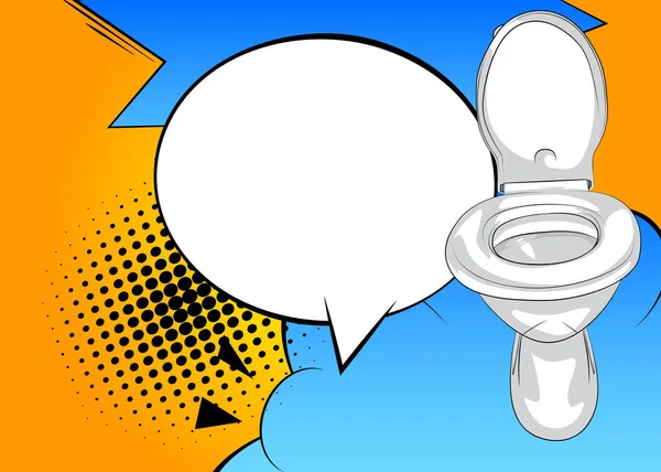 Cartoon Flush Toilet Blank Speech Bubble Comic Book Bathroom Background — Stock Vector