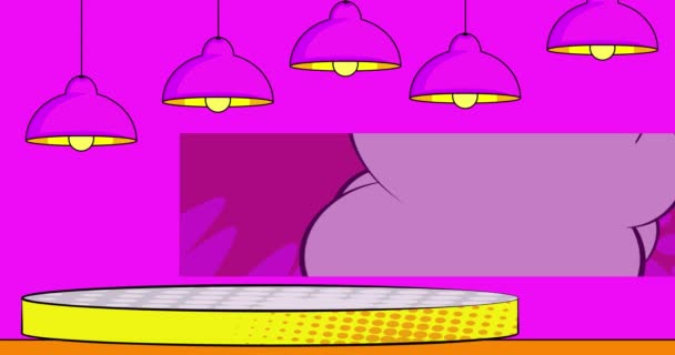 Podio Dibujos Animados Cómic Etapa Vídeo Con Lámpara Colgante Animación — Vídeos de Stock