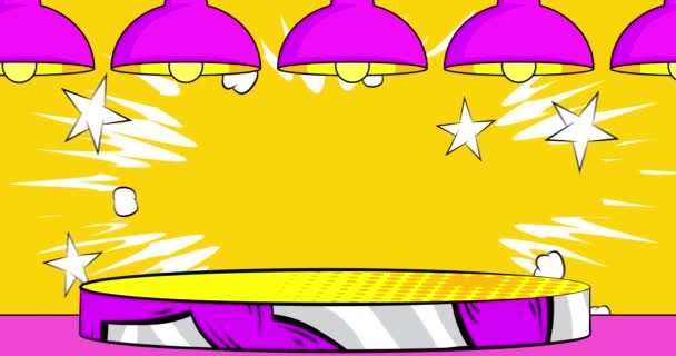 ペンダントランプ付き漫画表彰台 コミックブックステージビデオ レトロコミックポップアートデザインアニメーション — ストック動画