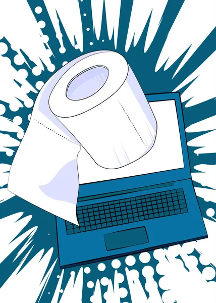Çizgi Dizüstü Bilgisayar Tuvalet Kağıdı Çizgi Roman Hijyen Aksesuarı Retro — Stok Vektör