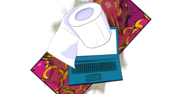 Cartoon Laptop Toilet Paper Animated Comic Book Notebook Hygiene Accessory — Stock Video