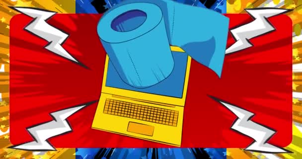 Cartoon Laptop Toilettenpapier Animierter Comic Notizbuch Hygienezubehör Retro Comics Animation — Stockvideo