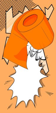 Boş konuşma balonlu çizgi film tuvalet kağıdı, çizgi roman banyo hijyenik aksesuar geçmişi. Retro vektör çizgi romanları pop sanat tasarımı.