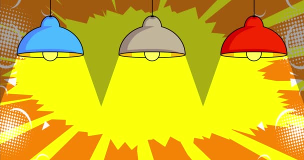 Мультфильм Кулон Электрическая Лампа Комикс Освещение Видео Оборудование Анимация Ретро — стоковое видео