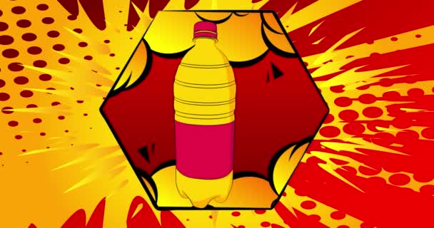 Cartoon Water Bottle Comic Book Plastic Pet Bottle Video Retro — Stock Video