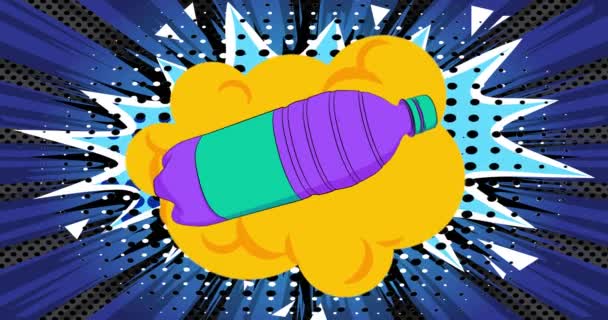 Cartoon Water Bottle Komiks Plastikowa Butelka Wideo Zwierzaka Retro Komiksy — Wideo stockowe