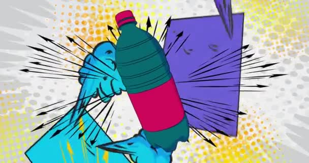 漫画の水瓶 漫画本のプラスチック ペットびんのビデオ レトロコミックポップアートデザインアニメーション — ストック動画