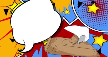 Boş konuşma balonlu çizgi film ıslak mendil, çizgi roman bebek bezi videosu. Retro çizgi roman pop sanat animasyonu.