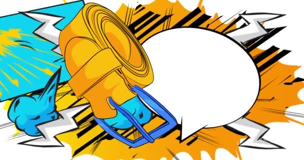 Cinturones Hombre Dibujos Animados Con Burbuja Habla Blanco Cómic Ropa — Vídeo de stock