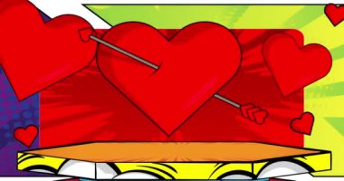 Arrow Heart 'ın sunumu için Comic Book Product sahne animasyonu. Retro çizgi roman arkaplan videosu.