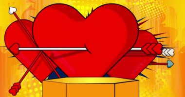 Arrow Heart 'ın sunumu için Comic Book Product sahne animasyonu. Retro çizgi roman arkaplan videosu.