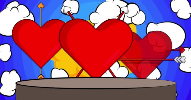 Анимация Сцены Подиуме Comic Book Product Презентации Arrow Heart Ретро — стоковое видео