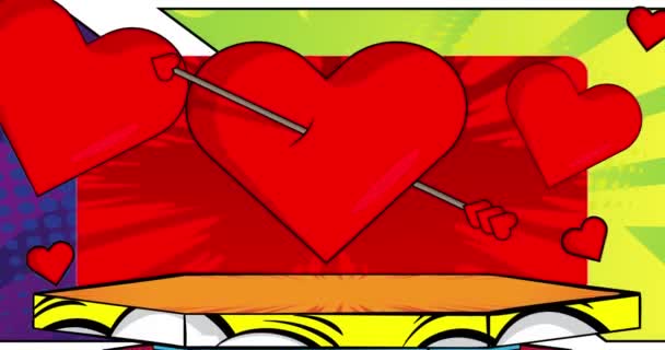 Comic Book Product Podium Stage Animation Για Παρουσίαση Arrow Heart — Αρχείο Βίντεο