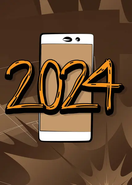 Cartoon Smartphone Comicbuch Telefon Mit Der Nummer 2024 Retro Vektor — Stockvektor