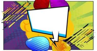 Boş konuşma balonlu karikatür Paskalya yumurtaları, çizgi roman Kutlama Davetiyesi videosu. Retro çizgi roman pop sanat animasyonu.