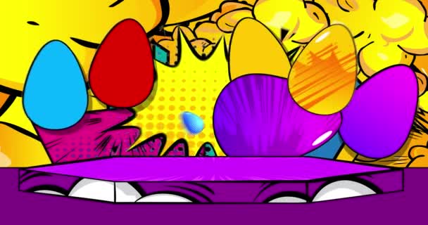 Комікс Книга Продукт Подіум Сцени Анімації Презентації Великодніми Яйцями Ретро — стокове відео