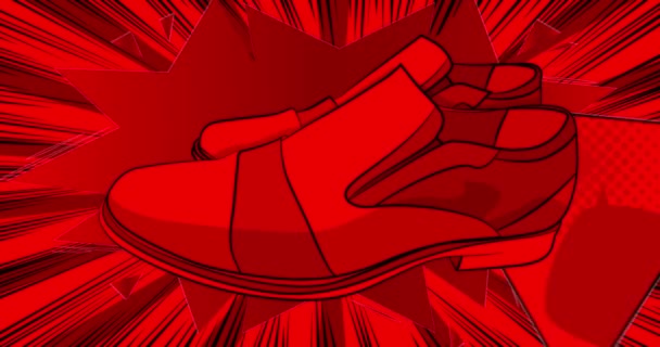 Мультфильм Обувь Комикс Официальное Видео Ношении Одежды Анимация Ретро Поп — стоковое видео