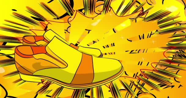 漫画の靴 コミックブック フォーマルウェアビデオ レトロコミックポップアートデザインアニメーション — ストック動画