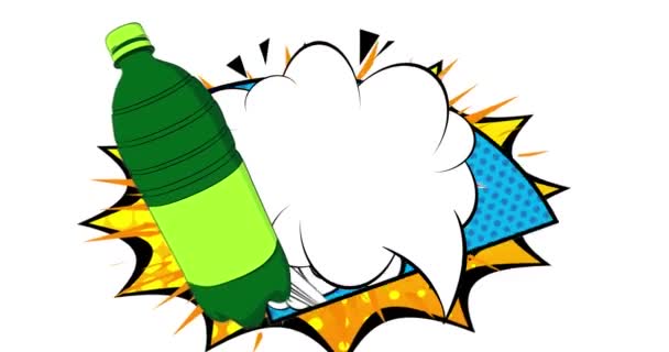 Cartoon Huisdier Fles Met Lege Spraak Zeepbel Stripboek Plastic Drinkwater — Stockvideo