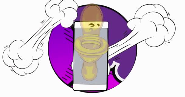 Kreskówkowy Smartfon Komiks Telefon Spłukaną Toaletą Retro Animacja Komiksy Pop — Wideo stockowe
