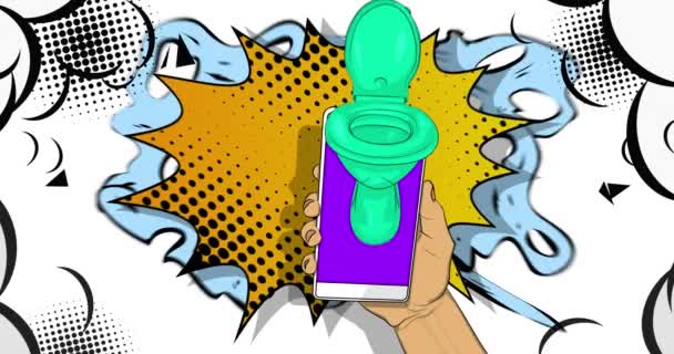 Cartoon Smartphone Komiks Telefon Flush Retro Animace Komiks Pop Art — Stock video