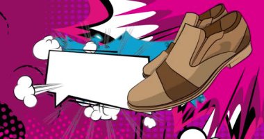 Boş konuşma balonlu çizgi film Zarif Ayakkabılar, çizgi roman Deri Ayakkabı videosu. Retro çizgi roman pop sanat animasyonu.