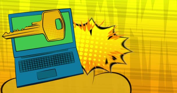 Laptop Kreskówek Komiks Pamiętnik Kluczem Retro Komiks Komiks Pop Art — Wideo stockowe