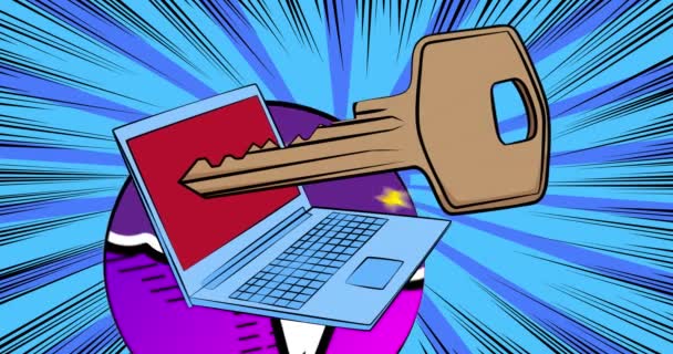 Cartoon Laptop Buku Komik Notebook Key Animasi Seni Pop Komik — Stok Video