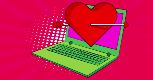 Cartoon Laptop Komiks Notebook Heart Retro Kreslené Komiksy Pop Art — Stock video