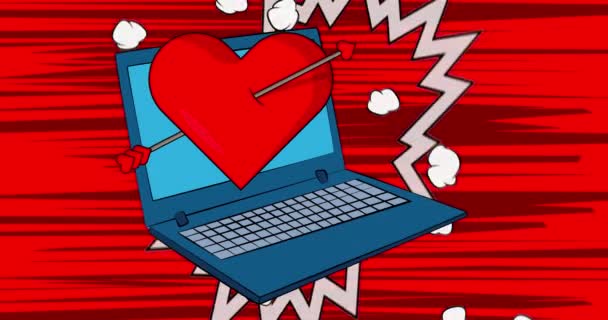 Cartoon Laptop Κόμικ Σημειωματάριο Καρδιά Ρετρό Κόμικς Pop Art Animation — Αρχείο Βίντεο