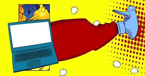 Laptop Kreskówek Komiks Notatnik Podkładką Okienną Produkt Czyszczący Retro Komiks — Wideo stockowe