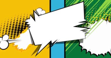 Çizgi film konuşma balonu, çizgi roman videosu. Retro çizgi roman pop sanat tasarımı animasyonu.