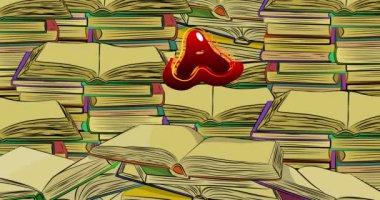 Kitaplardaki mektuplar. Hareket posteri. Soyut çizgi roman arkaplanındaki elementleri taşıyan 4k animasyon çizgi roman. Retro pop sanatı eğitim konsepti.