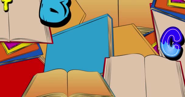 Letters Books Motion Poster Animated Comic Book Moving Elemnets Abstract — Stock Video
