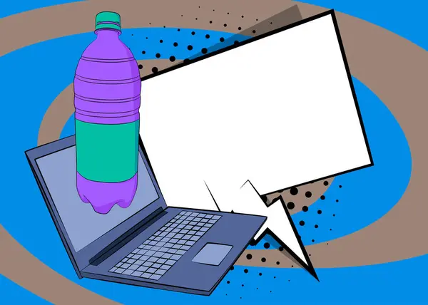 Cartoon Laptop Comic Book Notebook Water Bottle Retro Vector Comics — Stock Vector