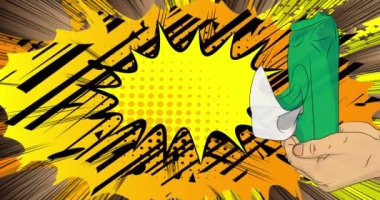 Çizgi film, çizgi roman insan eli ıslak mendil. Retro video, çizgi roman pop sanat animasyonu.