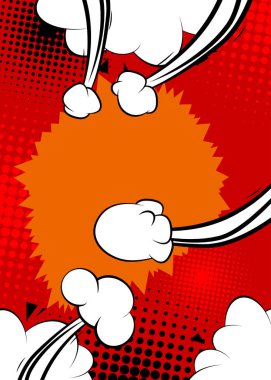 Çoğunlukla kırmızı karikatür arka planı, çizgi roman arka planı. Retro vektör çizgi romanları pop sanat tasarımı.