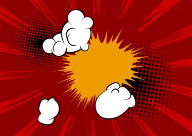 Çoğunlukla kırmızı karikatür arka planı, çizgi roman arka planı. Retro vektör çizgi romanları pop sanat tasarımı.