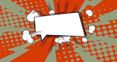 Soyut arkaplan animasyonu üzerine Beyaz Konuşma Balonu çizgi roman tarzında. Retro manga karikatür arka planı. Çizgi roman ögeleri hareket ediyor.
