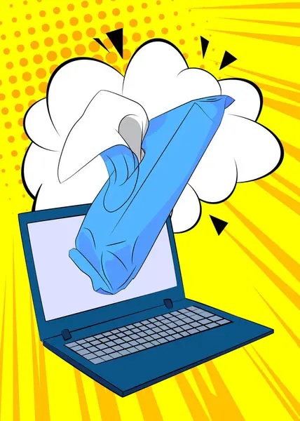 Cartoon Laptop Cómic Notebook Wet Wipe Diseño Arte Pop Retro — Archivo Imágenes Vectoriales