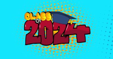 Çizgi film 2024 Mezuniyet, çizgi roman videosu. Retro çizgi roman pop sanat tasarımı animasyonu.