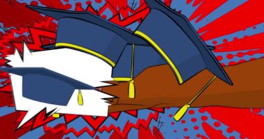 Çizgi film mezuniyet şapkaları, çizgi roman videoları. Retro çizgi roman pop sanat tasarımı animasyonu.