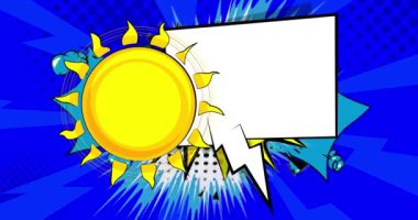 Boş konuşma balonlu çizgi film Summer Sun, çizgi roman Sunny Video. Retro çizgi roman pop sanat animasyonu.