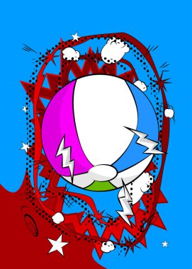 Çizgi film Sahil Balosu, çizgi roman Summer Toy. Retro vektör çizgi romanları pop sanat tasarımı.